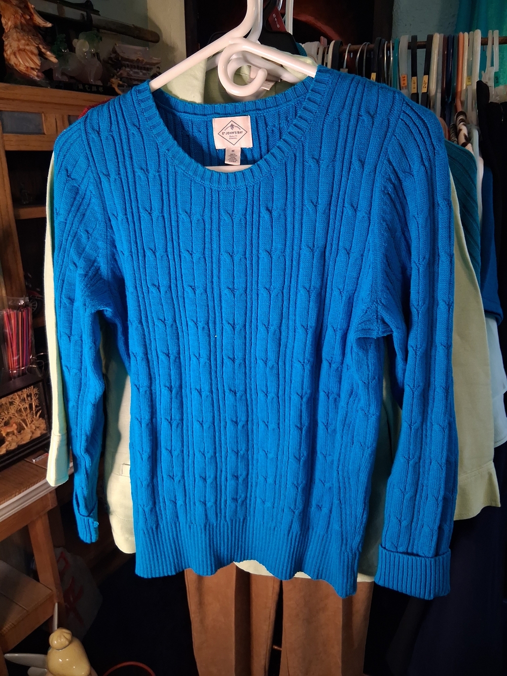 St. John's Bay Bright Blue Cable-Knit Crewneck Sweater